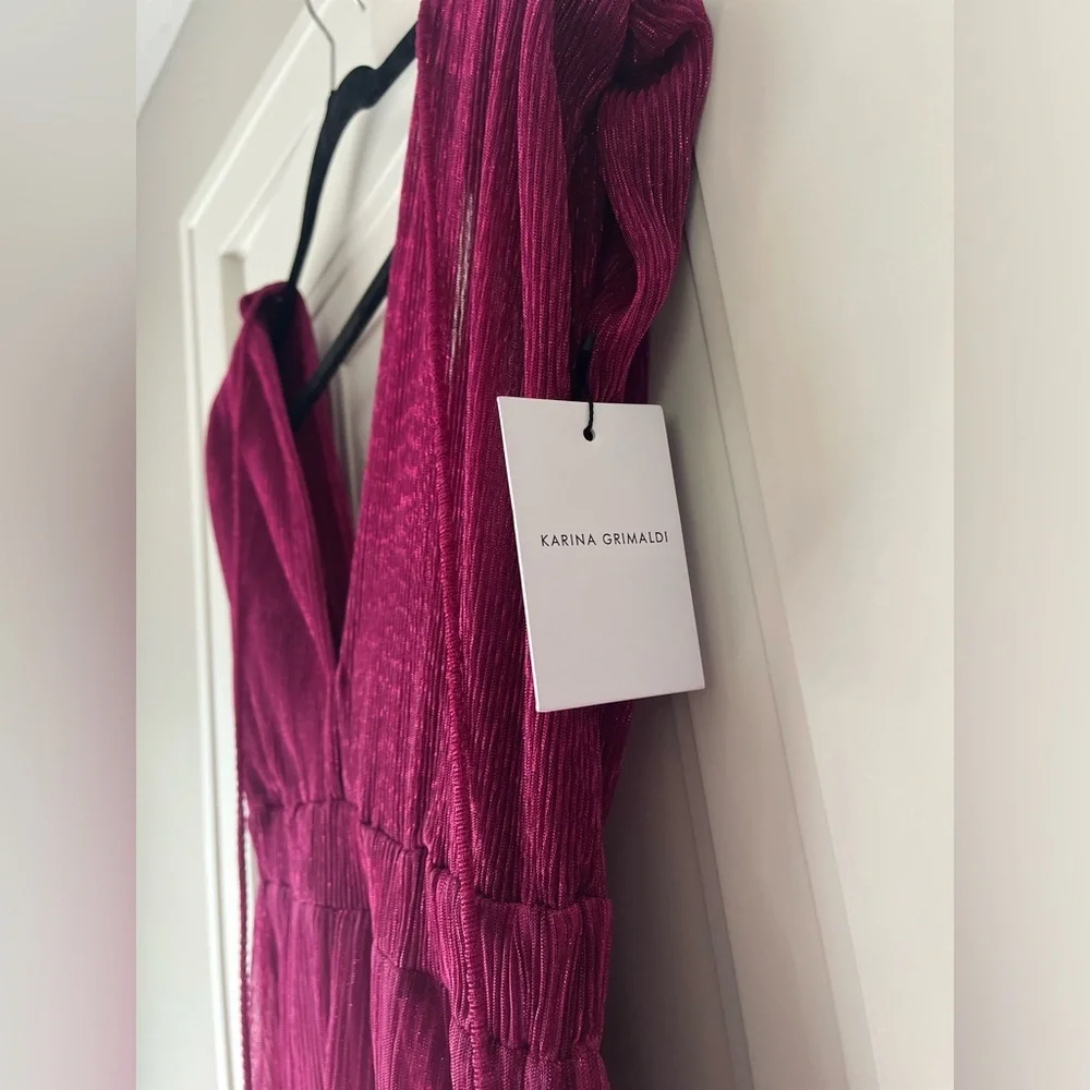 NWT $328 KARINA GRIMALDI Revolve Mernet Hot Pink Magenta Maxi Shoulder Pad Dress - Picture 8 of 13